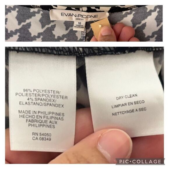 Eva-Picone Dress Flow Wrap Black Houndstooth Print 3/4 Sleeve V Neck Size 16 - Picture 8 of 10